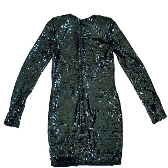 H&M Black Sequin Long Sleeve Bodycon Mini Dress Size 2 - Picture 6 of 8
